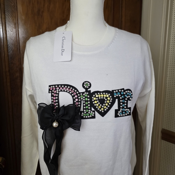 Dior Other - Dior Women's  Knitted White Embellished Top